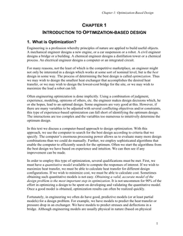 CHAPTER 1 INTRODUCTION to OPTIMIZATION-BASED DESIGN 1. What Is Optimization?