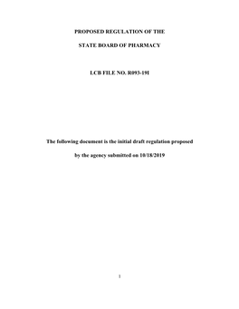 Proposed Regulation of the State Board of Pharmacy