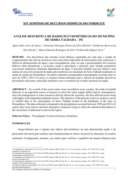 Xiv Simpósio De Recursos Hidrícos Do Nordeste Análise Descritiva De