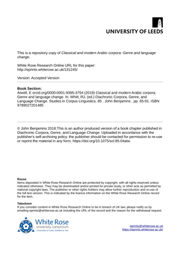 Classical and Modern Arabic Corpora: Genre and Language Change