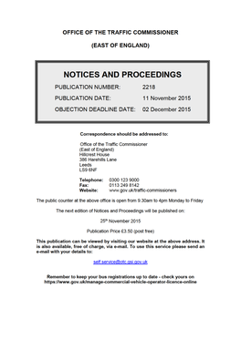 NOTICES and PROCEEDINGS 11 November 2015