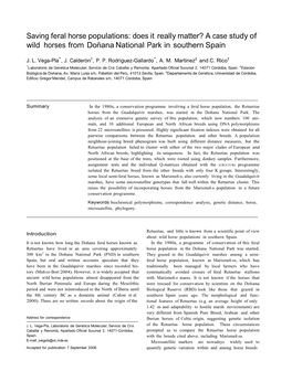 Saving Feral Horse Populations: Does It Really Matter? a Case Study of Wild Horses from Don˜ Ana National Park in Southern Spain