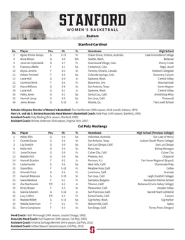 Stanford WOMEN’S BASKETBALL Rosters