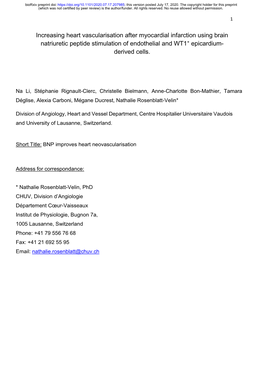 Increasing Heart Vascularisation After Myocardial Infarction Using Brain Natriuretic Peptide Stimulation of Endothelial and WT1+ Epicardium- Derived Cells