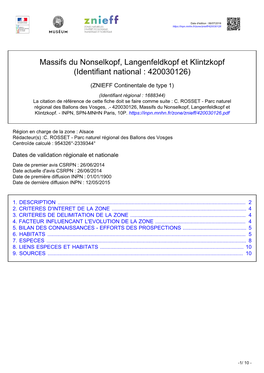 Massifs Du Nonselkopf, Langenfeldkopf Et Klintzkopf (Identifiant National : 420030126)