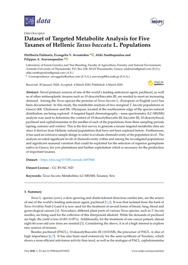 Dataset of Targeted Metabolite Analysis for Five Taxanes of Hellenic Taxus Baccata L