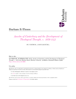 Anselm of Canterbury and the Development of Theological Thought, C