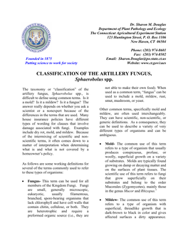 CLASSIFICATION of the ARTILLERY FUNGUS, Sphaerobolus Spp