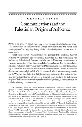Communications and the Palestinian Origins of Ashkenaz