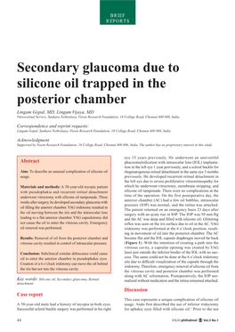 Secondary Glaucoma Due to Silicone Oil Trapped in the Posterior Chamber