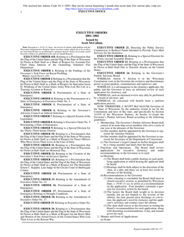 EXECUTIVE ORDERS 2001−2002 Issued by Scott Mccallum Note: Pursuant to S