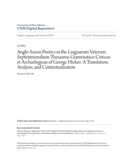 Anglo-Saxon Poetics in the Linguarum Veterum