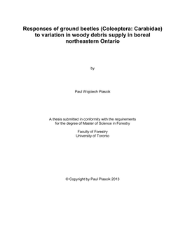 To Variation in Woody Debris Supply in Boreal Northeastern Ontario