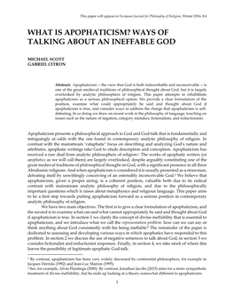 What Is Apophaticism? Ways of Talking About an Ineffable God