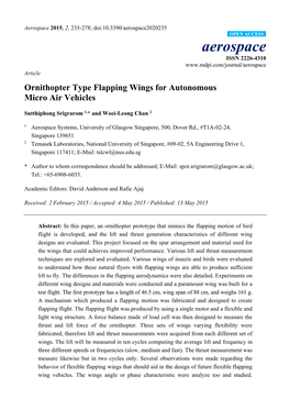 Ornithopter Type Flapping Wings for Autonomous Micro Air Vehicles