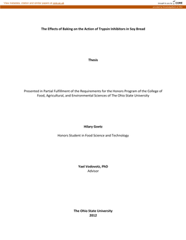 The Effects of Baking on the Action of Trypsin Inhibitors in Soy Bread Thes