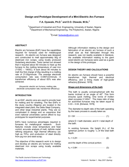 Design and Prototype Development of a Mini-Electric Arc Furnace –12–