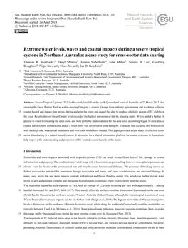 Extreme Water Levels, Waves and Coastal Impacts During a Severe Tropical Cyclone in Northeast Australia: a Case Study for Cross-Sector Data Sharing Thomas R