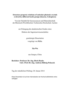 Structure-Property-Relations of Cuticular Photonic Crystals Evolved by Different Beetle Groups (Insecta, Coleoptera)