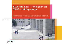 ECB and SSM – One Year on SRM – Taking Shape