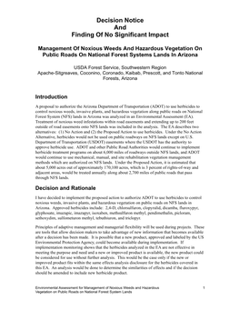 Decision Notice and Finding of No Significant Impact