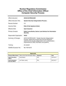 System Security Categorization Process