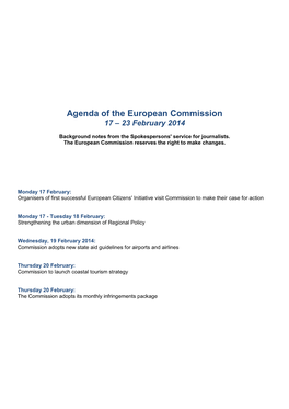 Agenda of the European Commission 17 – 23 February 2014