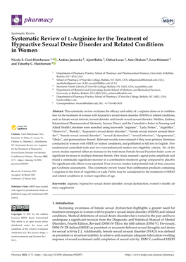 Systematic Review of L-Arginine for the Treatment of Hypoactive Sexual Desire Disorder and Related Conditions in Women