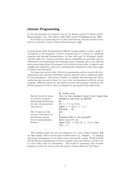 Literate Programming in the Encyclopedia of Computer Science, A