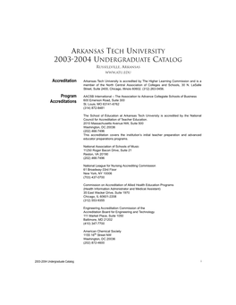 Arkansas Tech University 2003-2004 Undergraduate Catalog