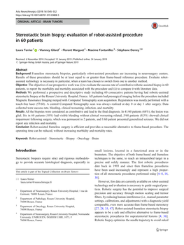 Stereotactic Brain Biopsy: Evaluation of Robot-Assisted Procedure in 60 Patients