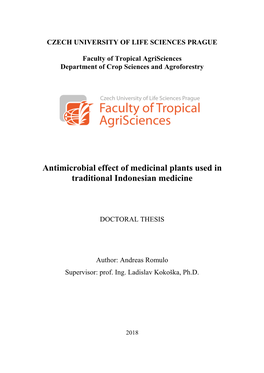 Antimicrobial Effect of Medicinal Plants Used in Traditional Indonesian Medicine
