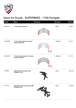 Items for Ducati - SUPERBIKE - 1199 Panigale