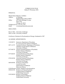 CURRICULUM VITAE Sidney H. Weissman, MD PERSONAL Marital Status