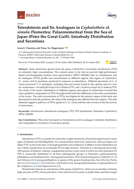 Tetrodotoxin and Its Analogues in Cephalothrix Cf. Simula