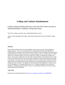 College and Animal Abandonment