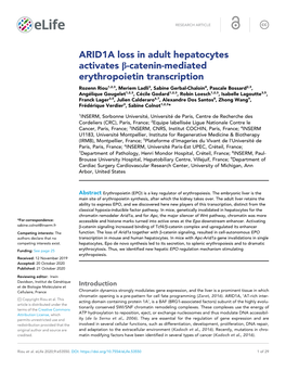 ARID1A Loss in Adult Hepatocytes Activates B-Catenin-Mediated
