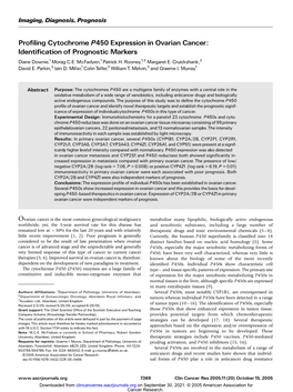 Profiling Cytochrome P450 Expression in Ovarian Cancer: Identification of Prognostic Markers Diane Downie,1Morag C.E