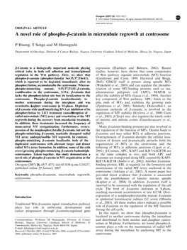 A Novel Role of Phospho-B-Catenin in Microtubule Regrowth at Centrosome