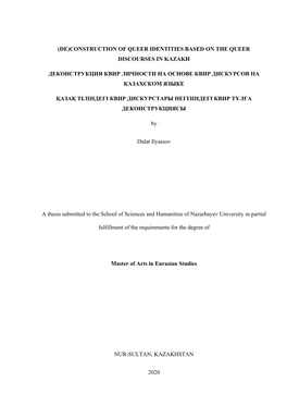 (De)Construction of Queer Identities Based on the Queer Discourses in Kazakh Деконструкция Квир Личност