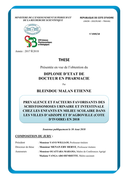 Prévalence Et Facteurs Favorisants Les Schistosomoses Urinaire Et