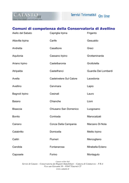 Comuni Di Competenza Della Conservatoria Di Avellino Aiello Del Sabato Capriglia Irpina Frigento