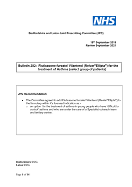 Fluticasone Furoate/ Vilanterol (Relvar®Ellipta®) for the Treatment of Asthma (Select Group of Patients)