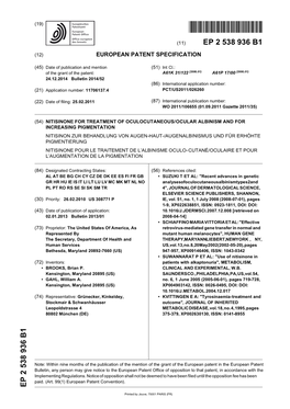 Nitisinone for Treatment of Oculocutaneous/Ocular