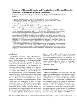 Expansion of Phosphatidylcholine and Phosphatidylserine/Phosphatidylcholine Monolayers by Differently Charged Amphiphiles