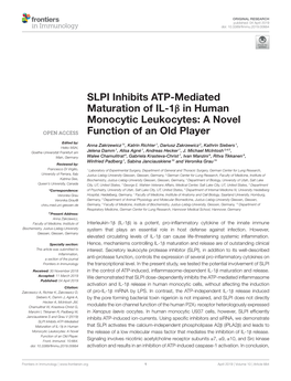 SLPI Inhibits ATP-Mediated Maturation of IL-1Β in Human Monocytic Leukocytes: a Novel Function of an Old Player