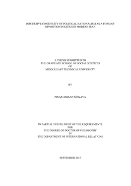 Discursive Continuity of Political Nationalism As a Form of Opposition Politics in Modern Iran