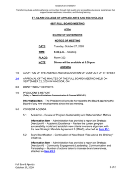 Full Board Agenda: October 27, 2020 1 of 2 5.3 Increase Corporate Training – Enhance Our Reputation As a Training Centre for the Workforce of Our Community