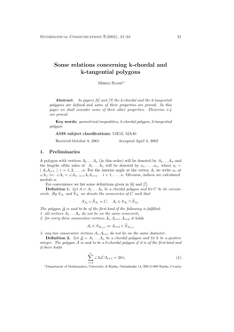 Some Relations Concerning K-Chordal and K-Tangential Polygons