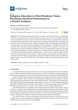 Religious Education in (Post-)Pandemic Times; Becoming a Resilient Professional in a Teacher Academy